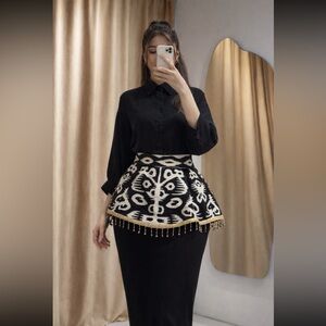 Handmade Skirt belt adras uzbek Black and White Patterned